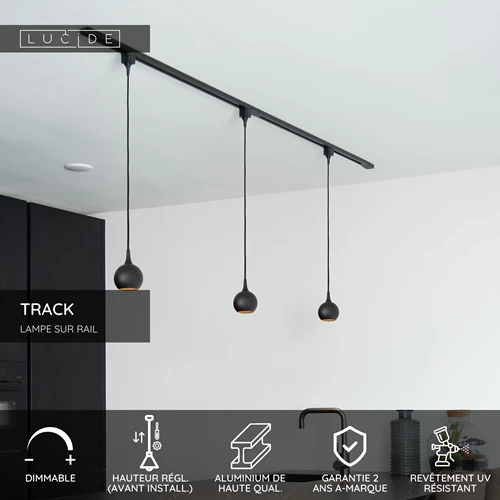 Lucide TRACK FAVORI Suspension - Système de rail monophasé / Éclairage sur rail - 1xGU10 - Noir (Extension) - USP
